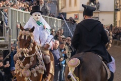 Oristano, Sardinia, ITALY - February 9th, 2024 - Su componidori leaders of the Sartiglia traditional horse race