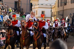 Oristano, Sardinia, ITALY - February 9th, 2024 -riders of the Sartiglia race directed by su componidori