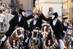 Oristano, Sardinia, ITALY - February 9th, 2024 -riders of the Sartiglia race directed by su componidori