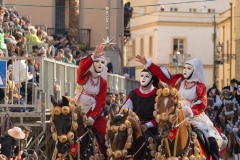 Oristano, Sardinia, ITALY - February 9th, 2024 -riders of the Sartiglia race directed by su componidori