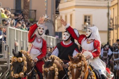 Oristano, Sardinia, ITALY - February 9th, 2024 -riders of the Sartiglia race directed by su componidori