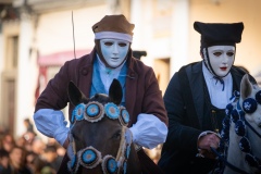 Oristano, Sardinia, ITALY - February 9th, 2024 -riders of the Sartiglia race directed by su componidori